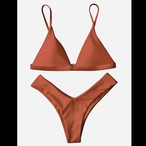 NWOT Burnt Orange Thong Bikini Set